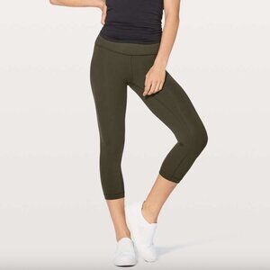 NWT Lululemon Athletica Wunder Under MR Crop 21" FLux Leggings Dark Olive sz 6